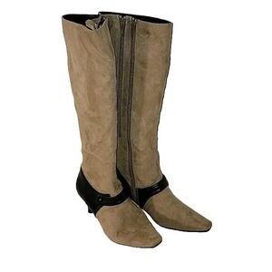 Knee High Boots Pointed Toe Stiletto Heel Dress Boots‎ Beige Black Size?
